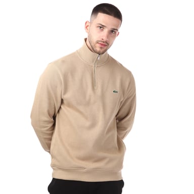 Men's Lacoste Zippered Stand-Up Collar Knitted Sweatshirt in Brown