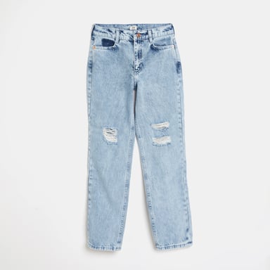 River Island Girls Slim Jeans Blue Straight Leg Ripped