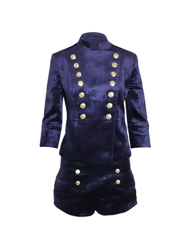Pierre Balmain Militair Blazer en Shorts Set in Blauw Velours