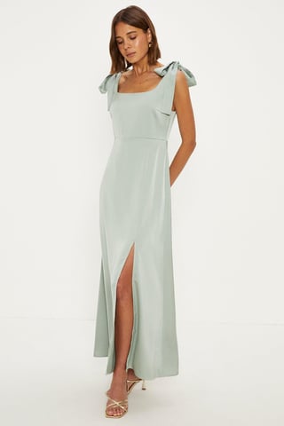 Satin Tie Shoulder Midi Bridesmaids Dress