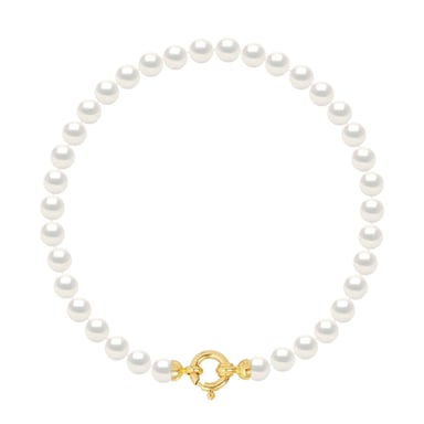 Armband Gekweekte Parels Zoetwater 5-6mm White Luxury Geel gouden gesp