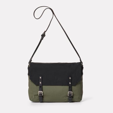 Jeremy Small Waxed Cotton Satchel in Black and Olive