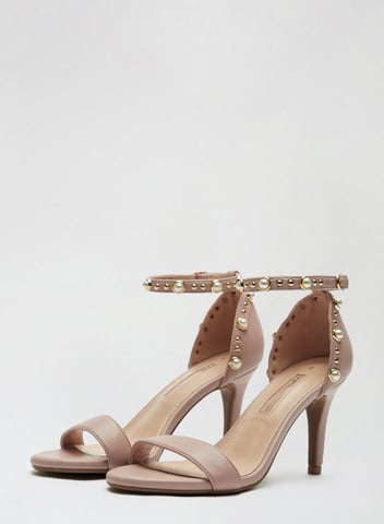 Dorothy Perkins Womens Beige Simba Pearl Heeled Ankle Sandals Stiletto Shoes