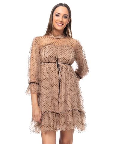 Net Dots Dress With Flounces And Belt