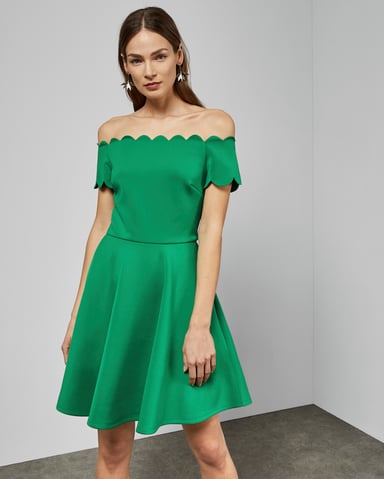 Ted Baker Fellama Bardot geschulpt skaterjurkje, felgroen