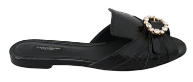 Dolce & Gabbana Black Ayers Leather Flats Slides Shoes