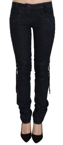 Just Cavalli Vrouwen Zwarte Skinny Broek met Lage Taille Vlechtwerk