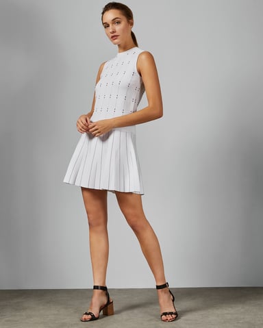 Ted Baker Lornia mockable jurk met opvallend breiwerk, ivoorwit