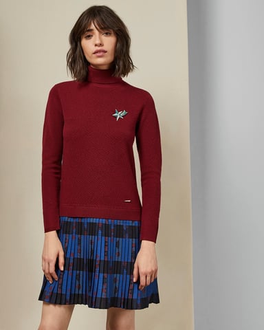 Ted Baker Paraz Cabin jurk met gebreide bovenkant en geruite, geplooide rok, donkerrood