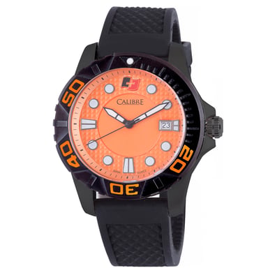 Calibre Men's Akron Swiss Made Movement Watch Black Rubber Strap Orange Dial