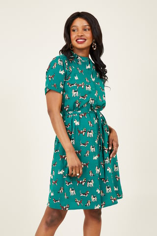 Groene hemdjurk met leuke hondenprint