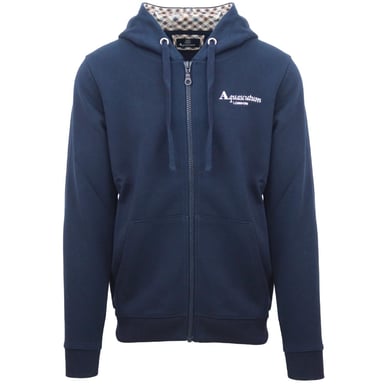 Aquascutum Classic Embossed Signature Logo Navy Blue Zip-Up Hoodie