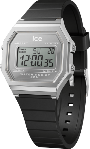 Ice Watch Ice Digit Retro - Metaal Zilver Spiegel - Zwarte Vrouwen Zwarte Horloge 022735