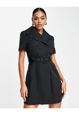 Unique21 short sleeve belted blazer dress in black