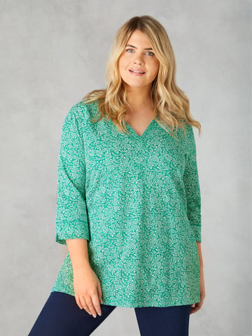 Green Ditsy Leaf Cotton Slub Relaxed Tunic