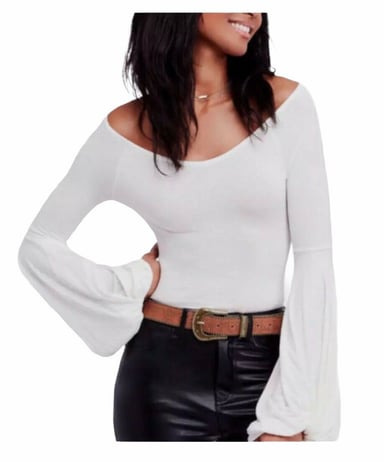Free People White Womens Bateau-Neck Blouson Sleeve Blouse