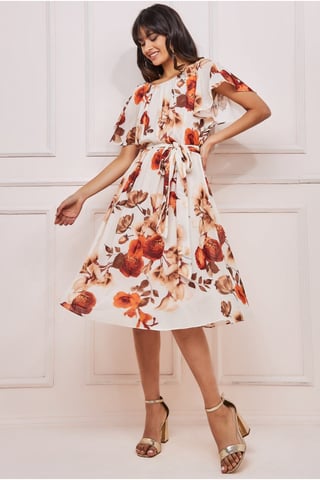 Wrap Back Flutter Sleeve Midi