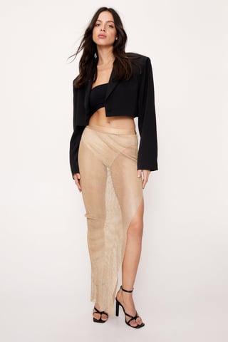 Diamante Mesh Maxi Split Skirt