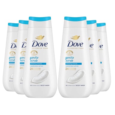 Dove Advanced Care Body Wash Gentle Scrub 24H Renewing Micromoisture 225ml, 6pk