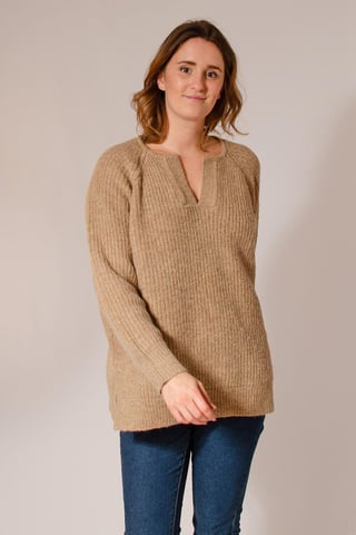 Round Notch Neck Wool Blend Jumper