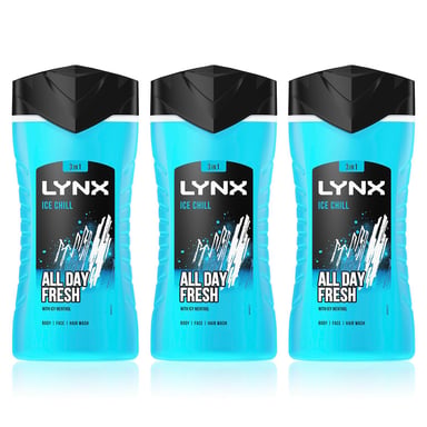 Lynx Ice Chill 12-H Refreshing Fragrance Shower Gel Body Wash for Men, 3x225ml