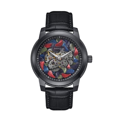 Heritor automatisch Emmanuel semi-skelet lederen bandhorloge