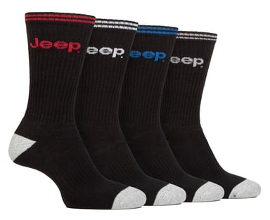 Heren Sport Crew Sokken | Jeep | 4-Pack Katoenen Hardloopsokken met Verstevigde Hiel en Teen - Zwart