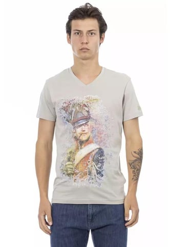 Katoenen T-shirt Met V-hals En Print Aan De Voorkant