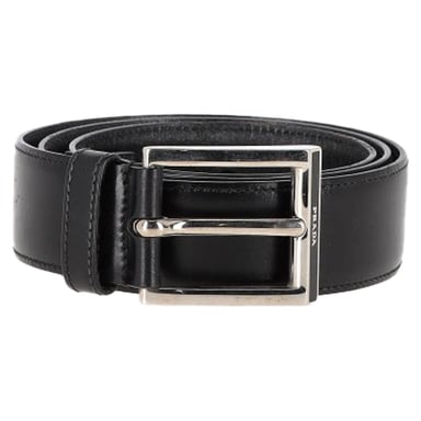 Prada Silver Buckle Belt in Black Leather