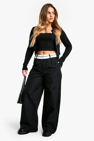 Petite Reverse Waistband Tailored Wide Leg Trousers