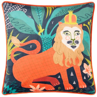 Kate Merritt Lion Piped Velvet Cushion Cover