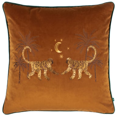 Wylder Tropics Dusk Monkey Embroidered Piped Velvet Polyester Filled Cushion