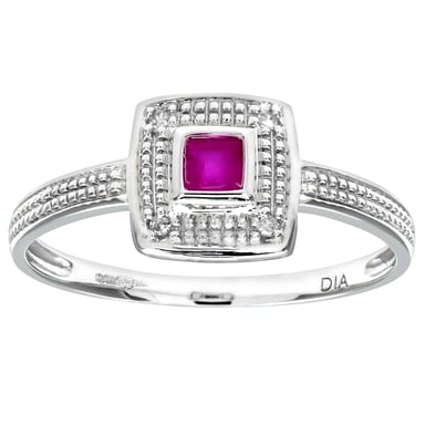 Dames 9ct witgouden diamanten en robijnen clusterring