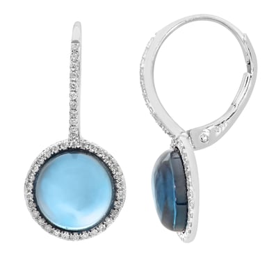 9ct witgouden diamanten en ronde 5,30ct blauwe topaas edelsteen oorbellen