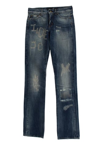 Cavalli Dames Blauwe Was Torn Katoenen Rechte Jeans