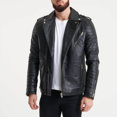 BARNEYS ORIGINALS Ribbed Sleeve Real Leather Jacket