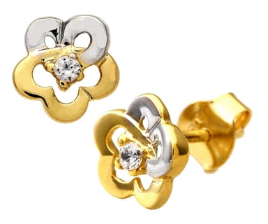 9ct geel- en witgouden bloemoorbellen met zirkonia