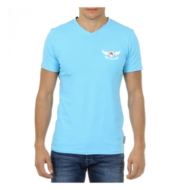 Andrew Charles Mens T-Shirt Short Sleeves V-Neck Light Blue KENAN