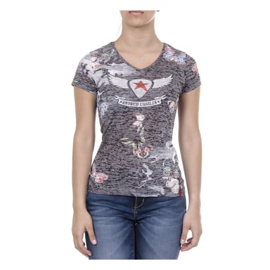 Andrew Charles Womens T-shirt Short Sleeves V-Neck Black STELLA