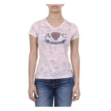 Andrew Charles Womens T-shirt Short Sleeves V-Neck Pink ALEXA