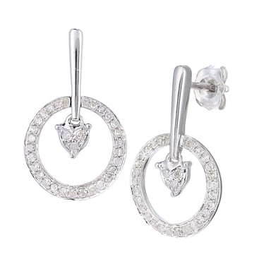 9ct witgouden diamanten hartdruppeloorbellen