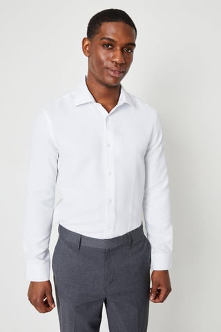 Slim Fit Long Sleeve Basket Weave Smart Shirt