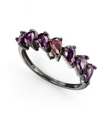Elements Silver Womens 925 Sterling Silver Cobalt Plated Purples & Clear Cubic Zirconia Ring