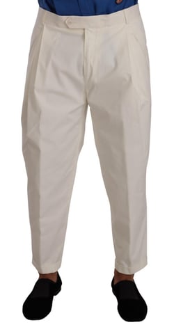 Dolce & Gabbana Witte Katoenen Stretch Dress Pants met Logo-details