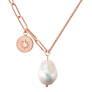 Necklace stainless steel rose gold freshwater cultured pearl white Valero Pearls