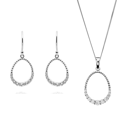 Orphelia 'Aria' Dames 925 Sterling Zilveren Set: Ketting-Hanger + Oorbellen - Zilver SET-7494