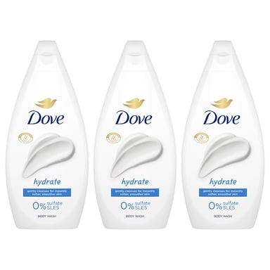Dove Hydrate Body Wash 0% Sulfate SLES for Softer & Smoother Skin 450ml, 3 Pack