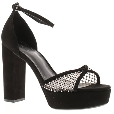 Ted Baker Dames Hakken Bexins Suède Lederen Platform Blokhak Peep Toe Zwart