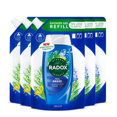 Radox Mineral Therapy 2-in-1 Shower Gel Refill Pouch Feel Awake 500ml, 5 Pack