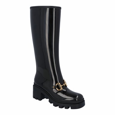 Gucci Dames Hoge Rubberlaars met Paardenbit in Zwart Leer